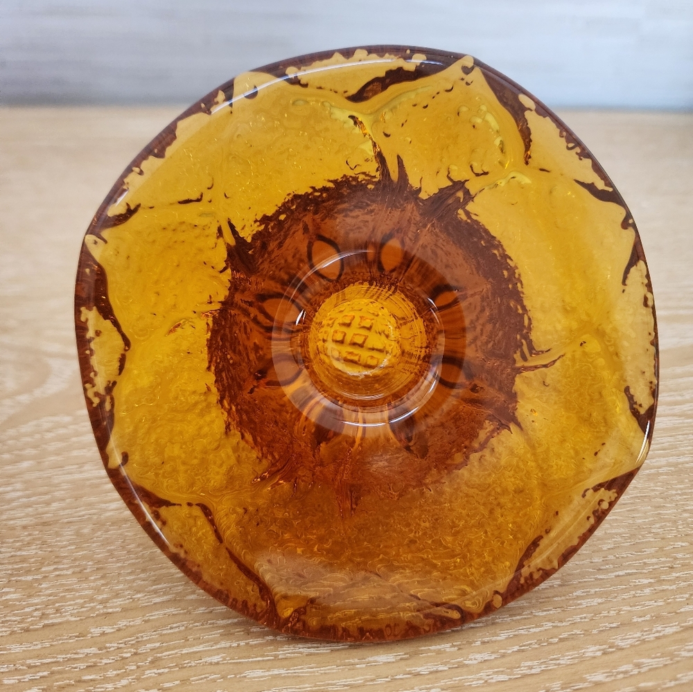 3 FOR $20! Vintage Amber Glass Sunflower Candle Holder